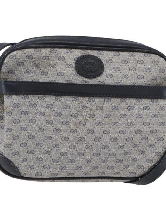 Authentic GUCCI Micro GG Canvas Shoulder Bag PVC Leather Navy